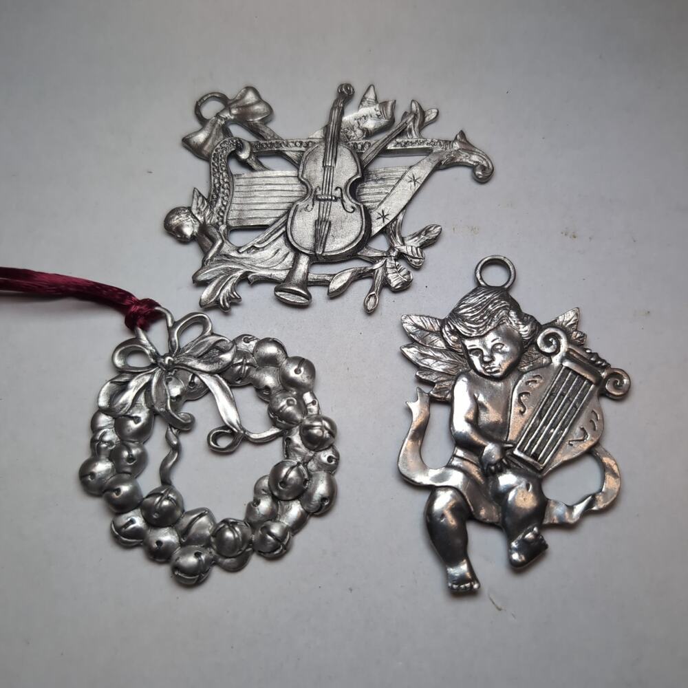Lot‎ of 3 Seagull Pewter Ornament Canada 1988 1995 1996 Wreath Cherub Music